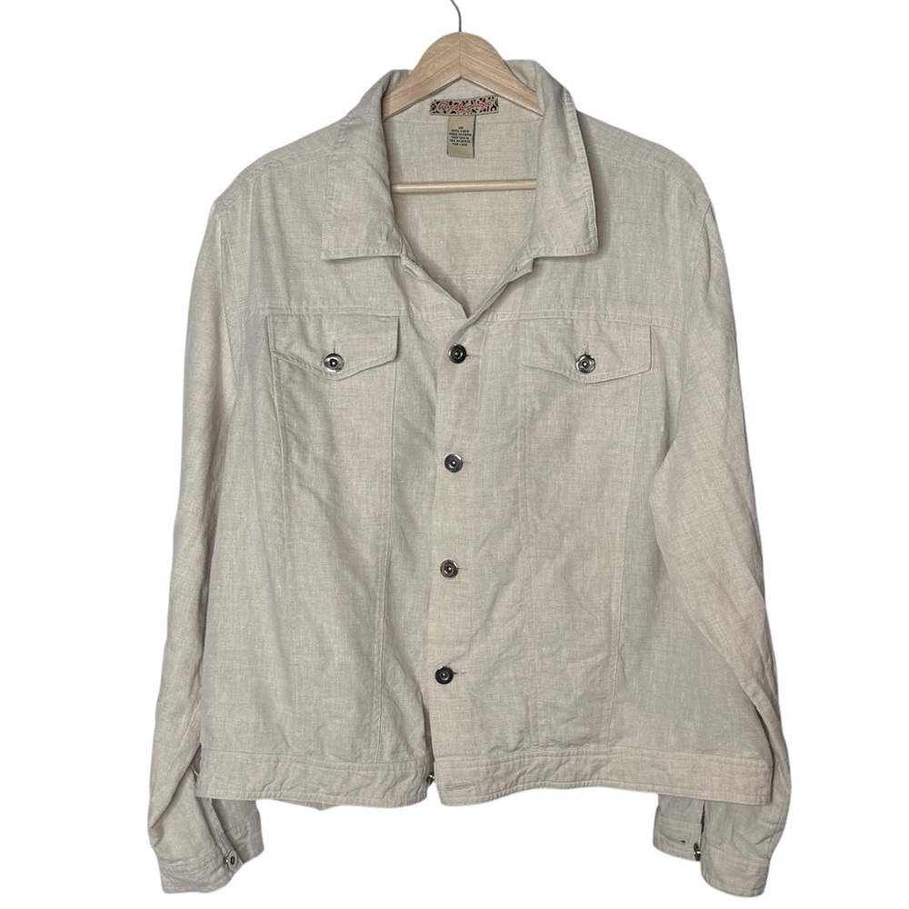 Lily Stanhope 100% Linen Boxy Jacket Size 3X Beige Minimalist Breathable